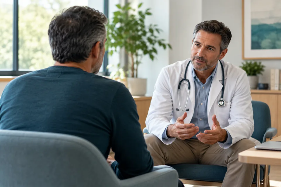 Patient talking privately with a clinician