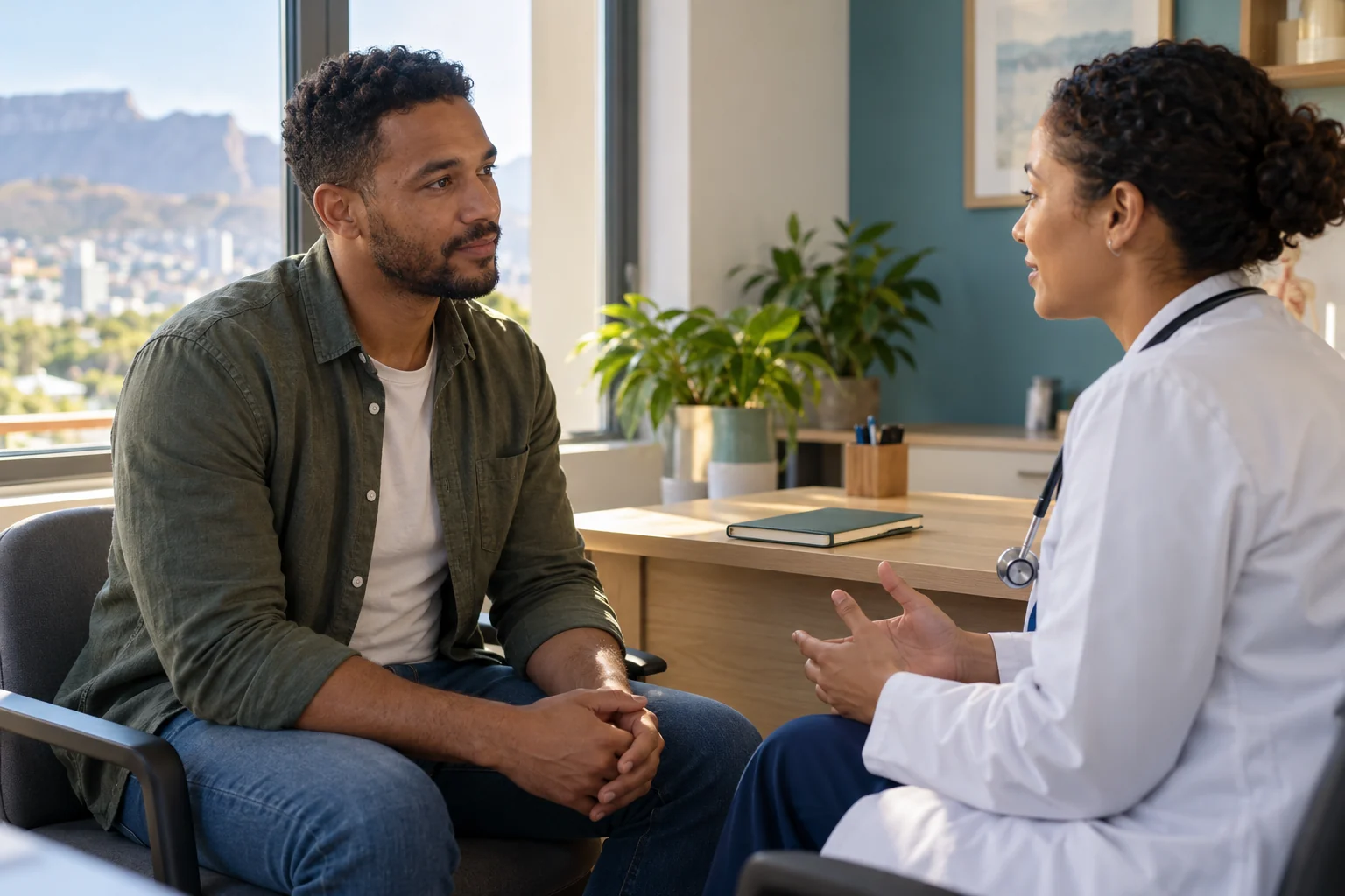 Adult discussing concentration and sleep concerns with a clinician