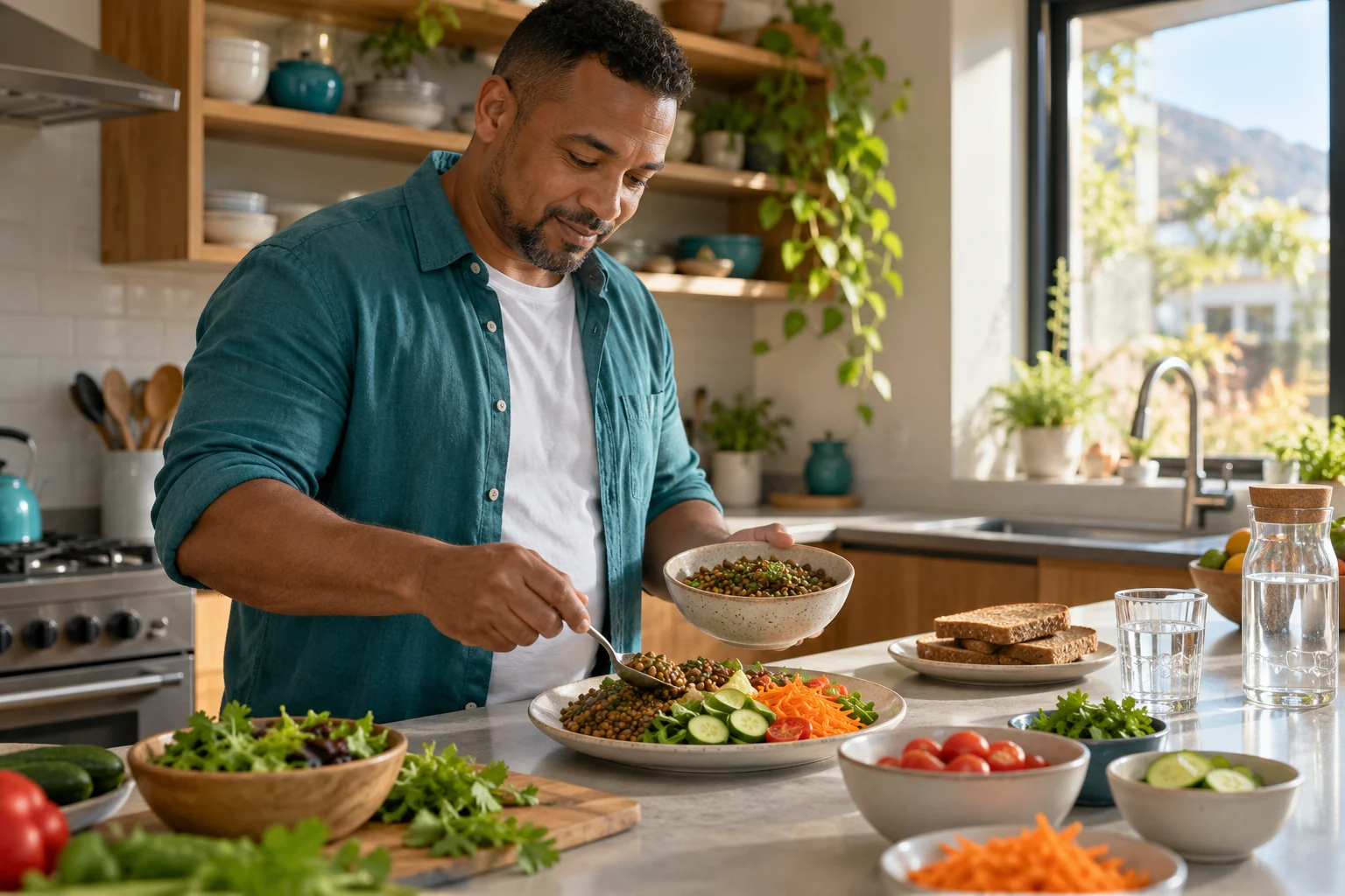 A man preparing a balanced meal as part of everyday metabolic health.