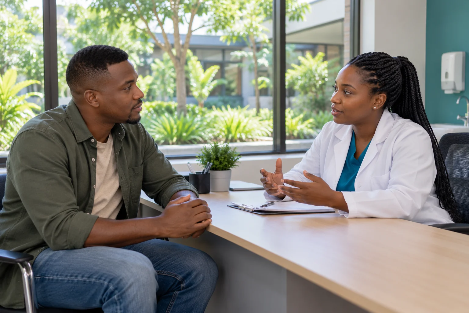 South African patient discussing HIV prevention with a clinician