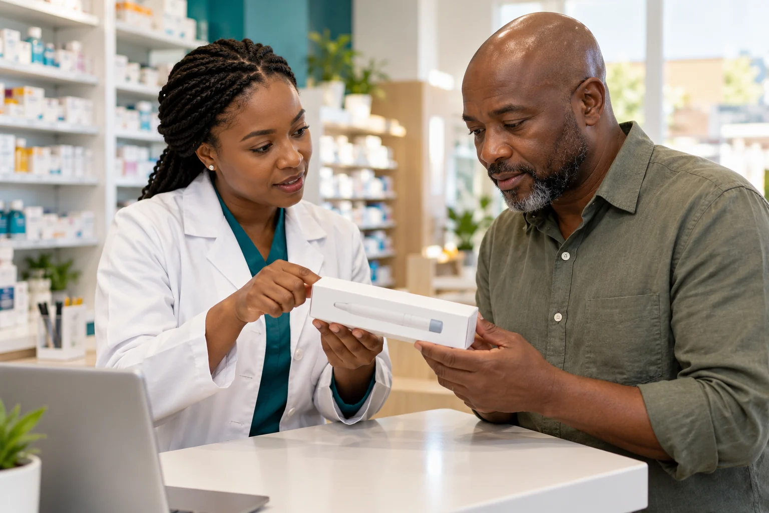 Pharmacist checking a sealed generic medicine package