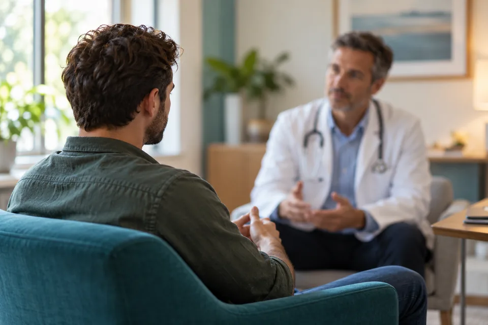 Clinician offering discreet support in a consultation