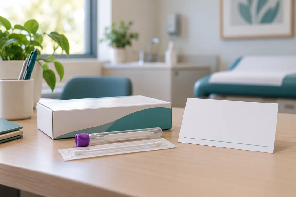 Discreet STI sample kit on a clinic desk
